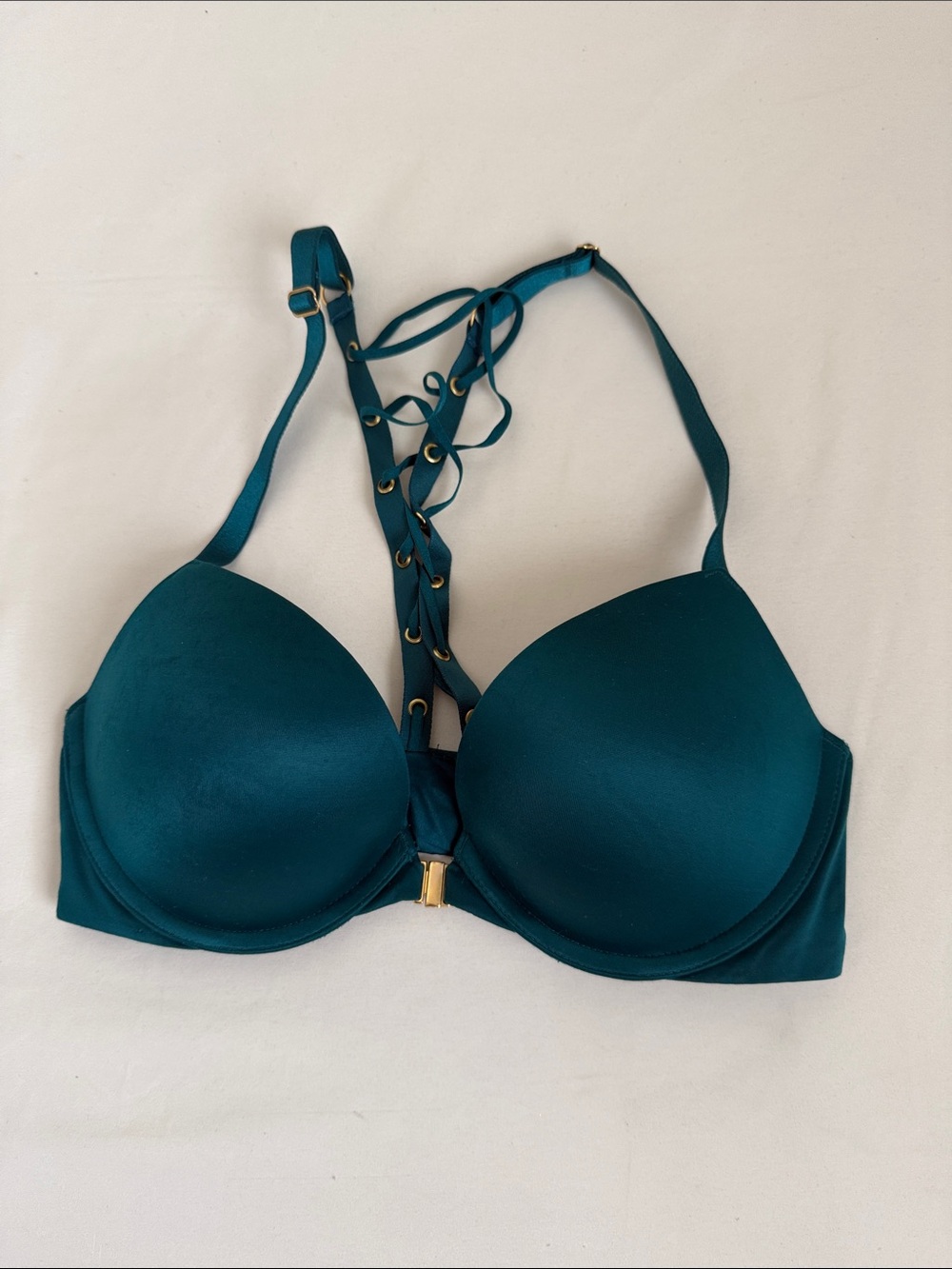 Victoria's Secret Teal Lace-Up Front-Close Push-Up Bra
